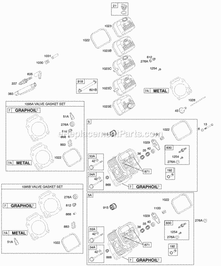 Cylinder Head Diagram and Parts List for  Briggs and Stratton Engine